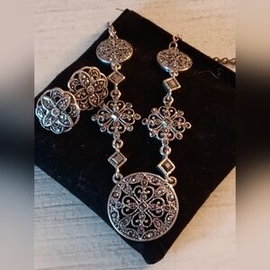 Clearance! Marcasite Crown Trifari Necklace and Earring Set